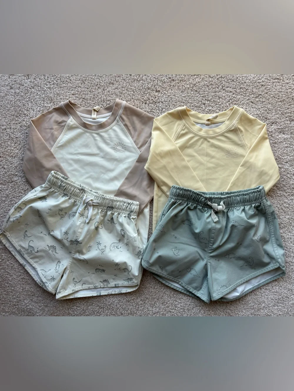 Quincy Mae Rashguard and swim shorts Two-Piece Sets - Yellow, Beige, Sage